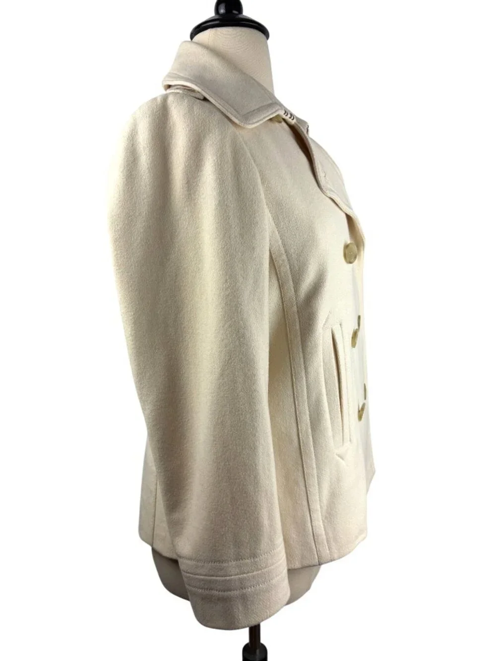 J. Crew Double-Breasted Satin Lined Cream Wool Peacoat Women's Size 8 - Picture 8 of 11